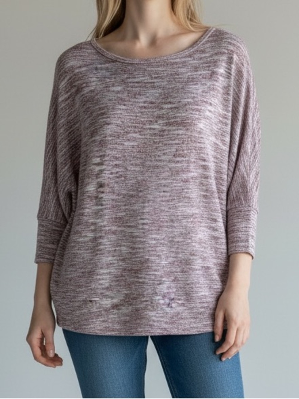 Market & Spruce 3/4 sleeve light sweater. Heathered purple/maroon. Size M.